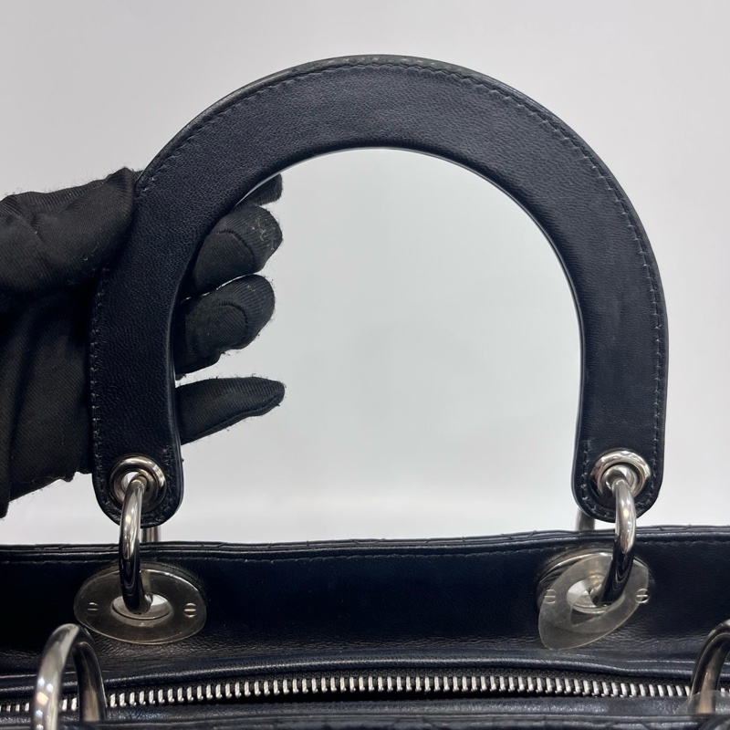 🖤迪奧Vintage黛妃DIOR黑色羊皮銀釦Lady Dior Large大號7格黛妃包-19