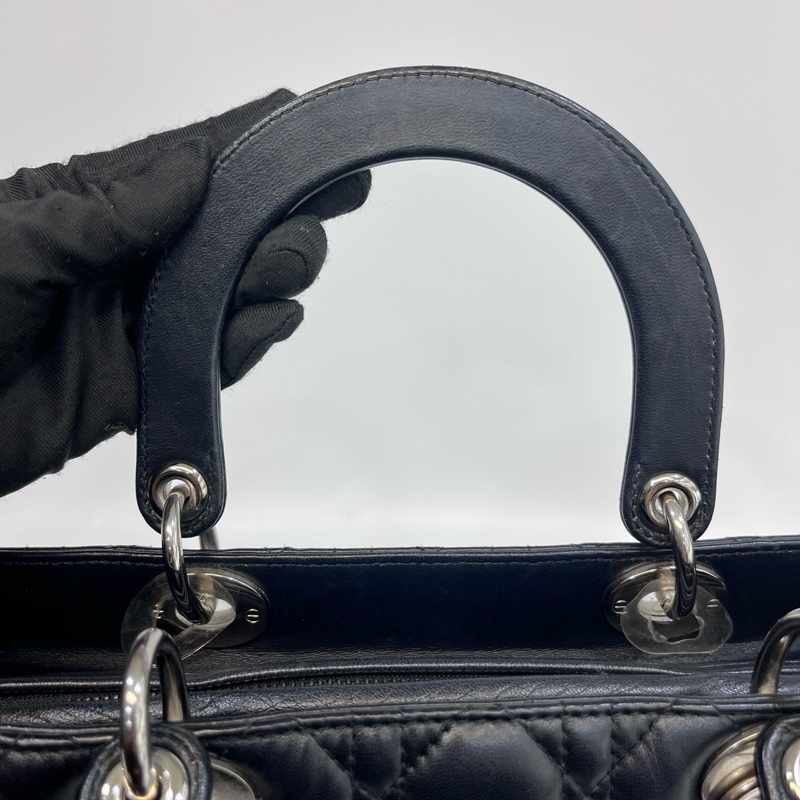 🖤迪奧Vintage黛妃DIOR黑色羊皮銀釦Lady Dior Large大號7格黛妃包-20