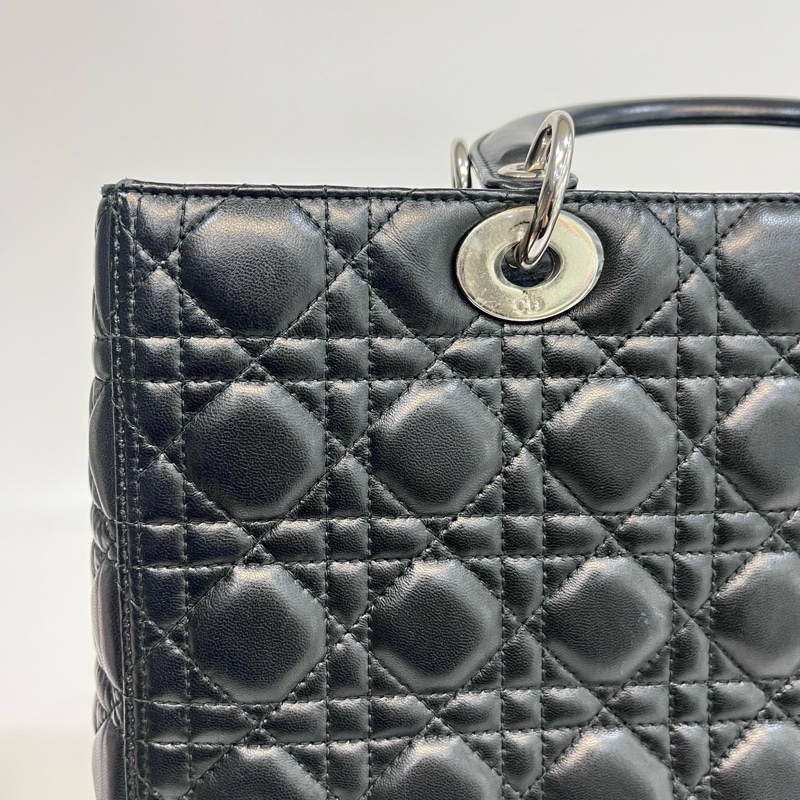 🖤迪奧Vintage黛妃DIOR黑色羊皮銀釦Lady Dior Large大號7格黛妃包-22