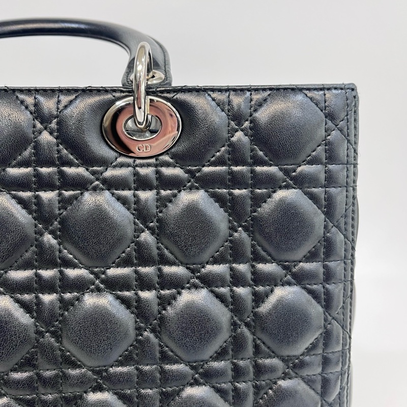 🖤迪奧Vintage黛妃DIOR黑色羊皮銀釦Lady Dior Large大號7格黛妃包-23
