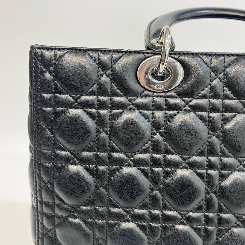 🖤迪奧Vintage黛妃DIOR黑色羊皮銀釦Lady Dior Large大號7格黛妃包-24