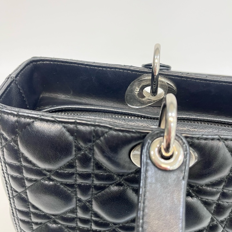 🖤迪奧Vintage黛妃DIOR黑色羊皮銀釦Lady Dior Large大號7格黛妃包-25