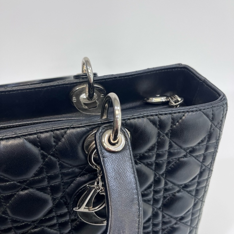 🖤迪奧Vintage黛妃DIOR黑色羊皮銀釦Lady Dior Large大號7格黛妃包-26