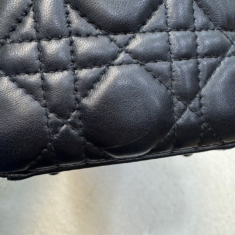 🖤迪奧Vintage黛妃DIOR黑色羊皮銀釦Lady Dior Large大號7格黛妃包-15
