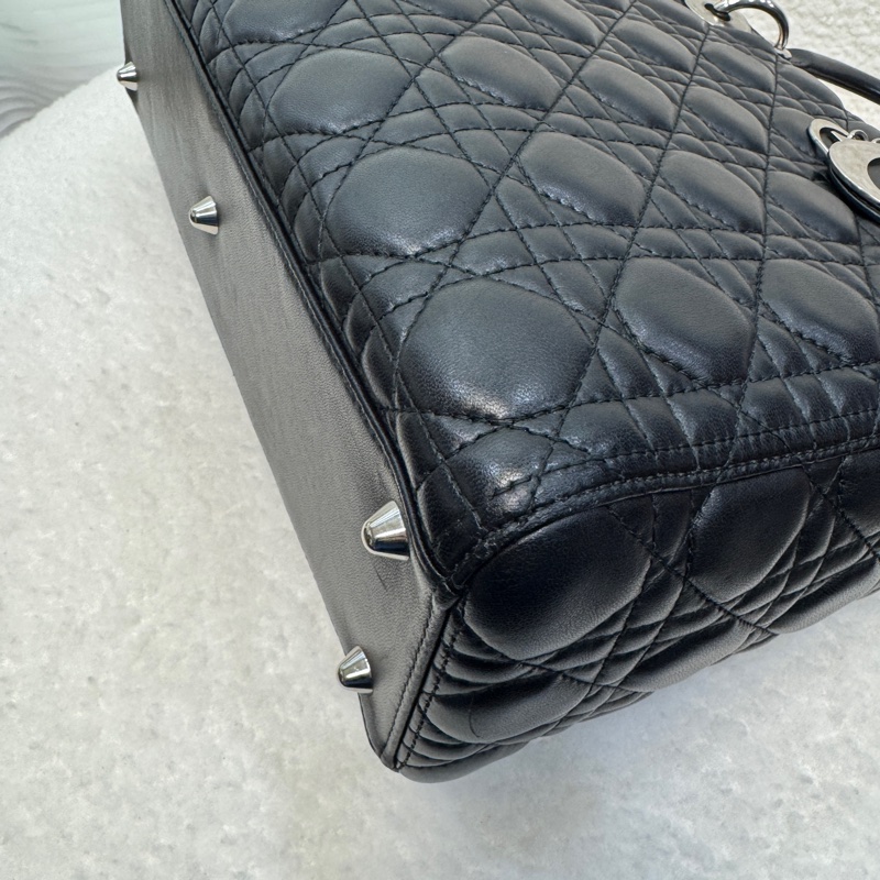 🖤迪奧Vintage黛妃DIOR黑色羊皮銀釦Lady Dior Large大號7格黛妃包-20