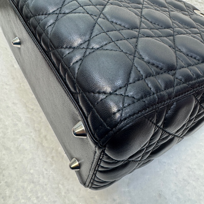 🖤迪奧Vintage黛妃DIOR黑色羊皮銀釦Lady Dior Large大號7格黛妃包-22