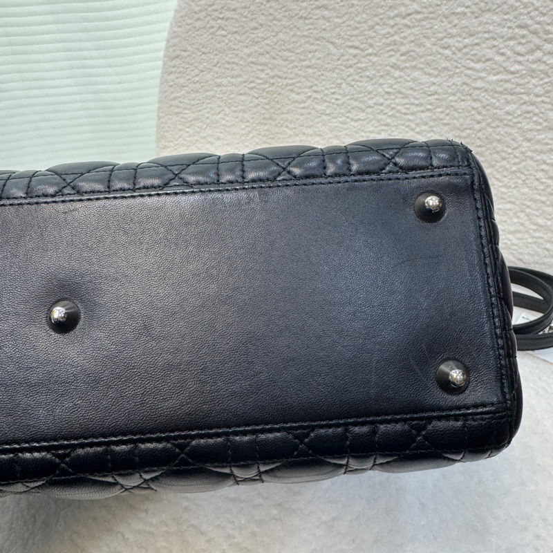 🖤迪奧Vintage黛妃DIOR黑色羊皮銀釦Lady Dior Large大號7格黛妃包-34