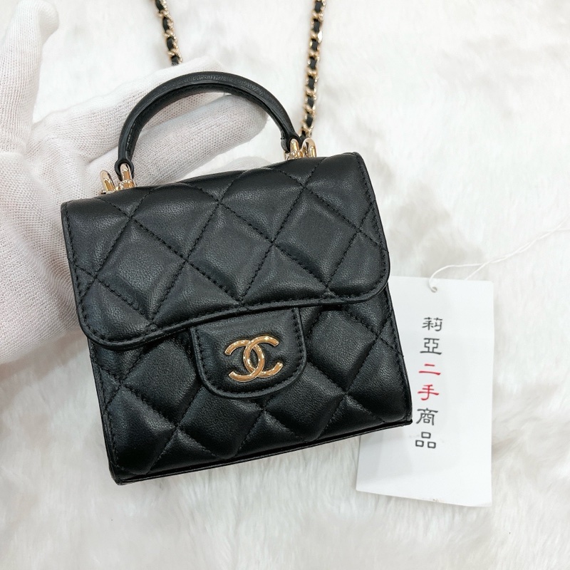 莉亞精品♡Chanel AP2682 迷你手把小廢包 黑 二手-4