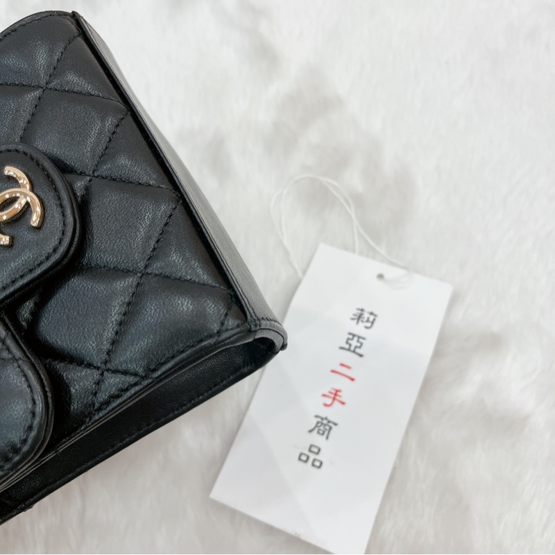 莉亞精品♡Chanel AP2682 迷你手把小廢包 黑 二手-11