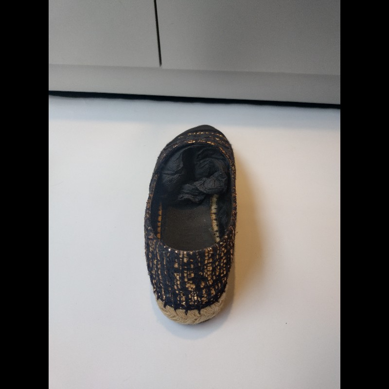 Chanel 黑底金色毛呢樂福平底鞋-10