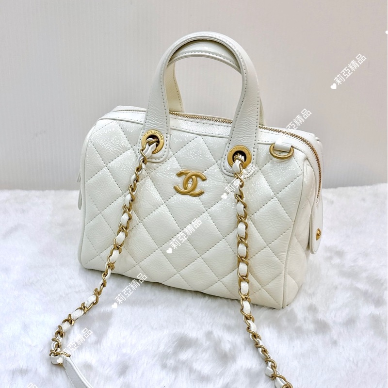 莉亞精品♡Chanel AS5578 白色保齡球包 全新閒置品-4