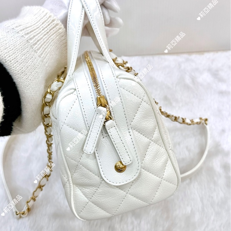 莉亞精品♡Chanel AS5578 白色保齡球包 全新閒置品-7