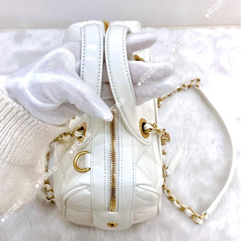莉亞精品♡Chanel AS5578 白色保齡球包 全新閒置品-9