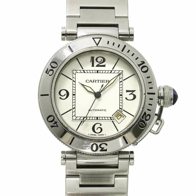 卡地亞 Pasha Seatimer W31080M7 男士腕錶，附日期顯示，銀色，自動上鍊機芯-0