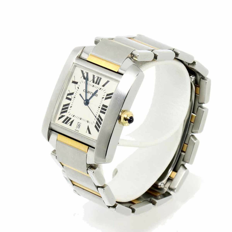 卡地亞 Tank Française LM 雙色腕錶 W51005Q4 男士銀色黃金自動腕錶-1