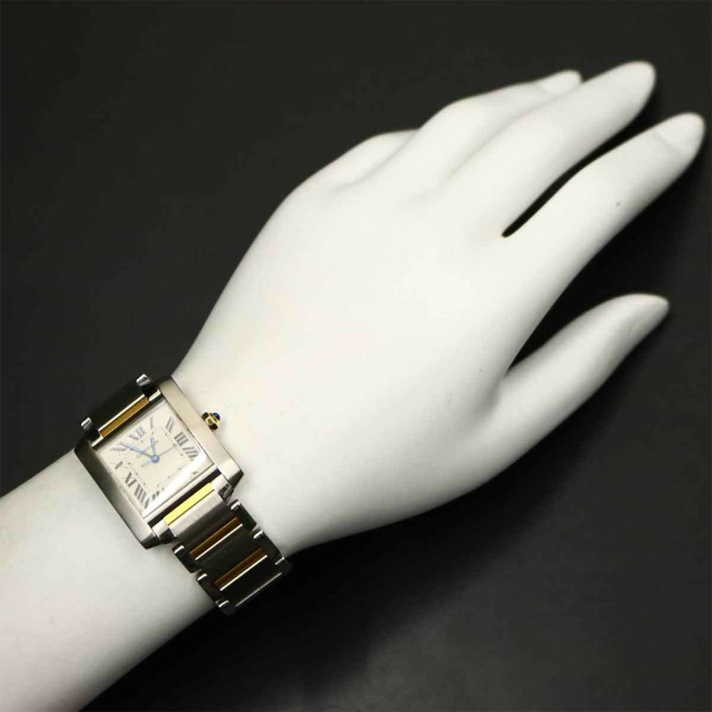 卡地亞 Tank Française LM 雙色腕錶 W51005Q4 男士銀色黃金自動腕錶-2