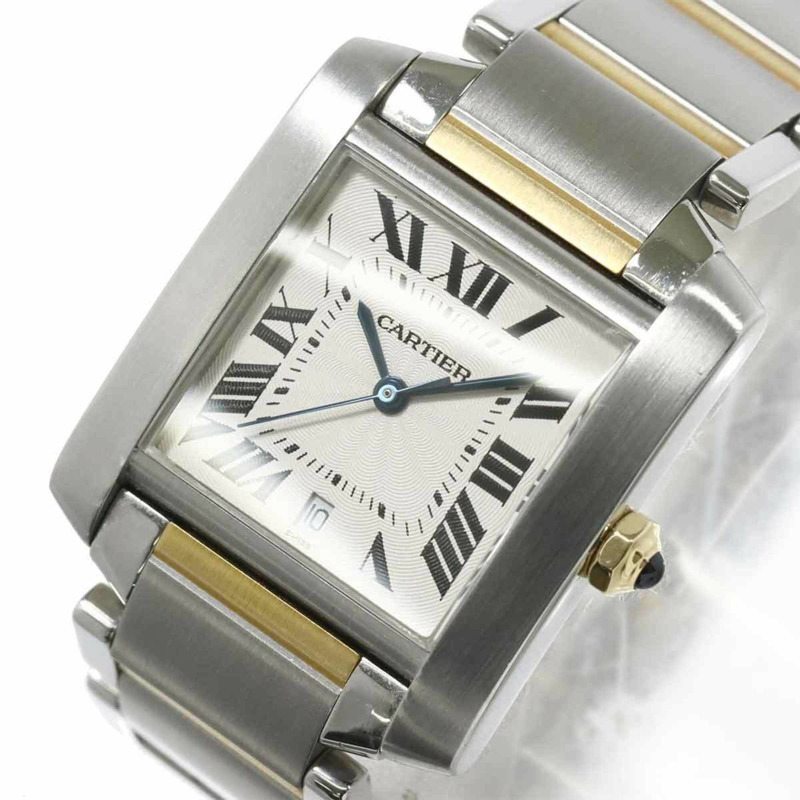 卡地亞 Tank Française LM 雙色腕錶 W51005Q4 男士銀色黃金自動腕錶-6