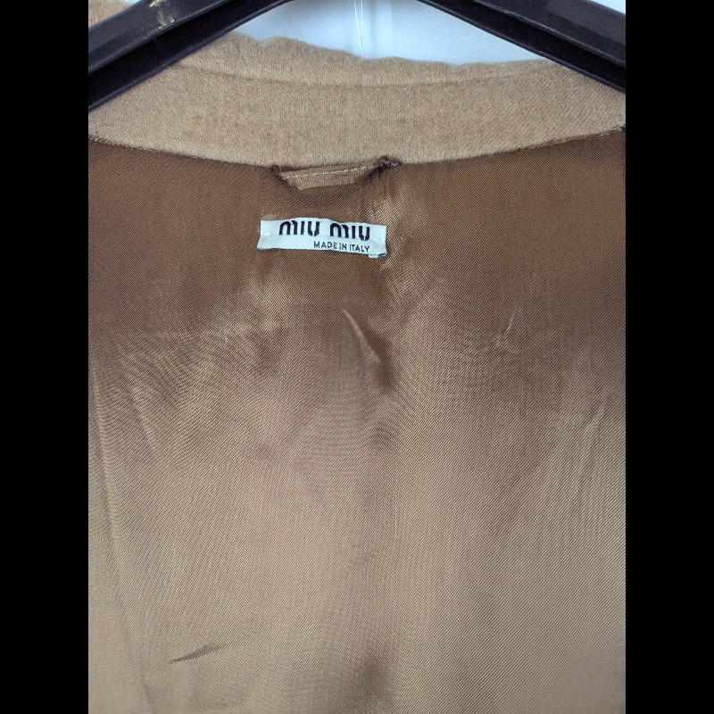 莉亞精品♡miumiu 駝色羊毛呢大衣 尺碼38 二手美品-6