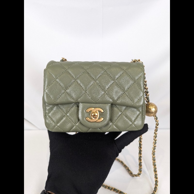 莉亞精品♡CHANEL 抹茶綠方胖 近新閒置-2