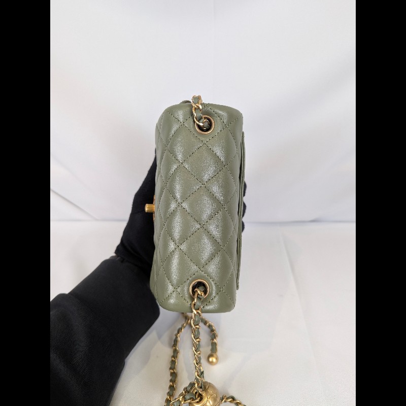 莉亞精品♡CHANEL 抹茶綠方胖 近新閒置-11