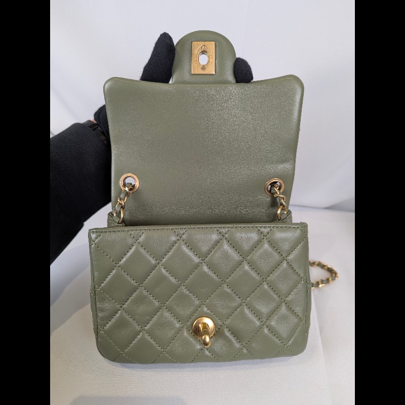 莉亞精品♡CHANEL 抹茶綠方胖 近新閒置-12