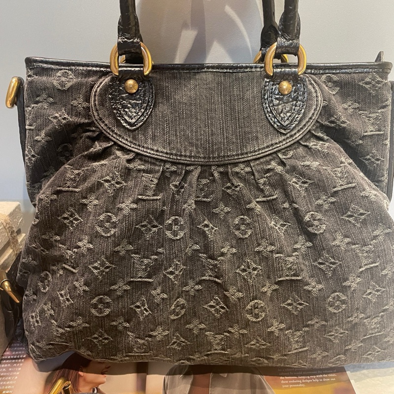 Lv 路易威登 中古黑丹寧手提斜挎包 底長約底長40*高28-10