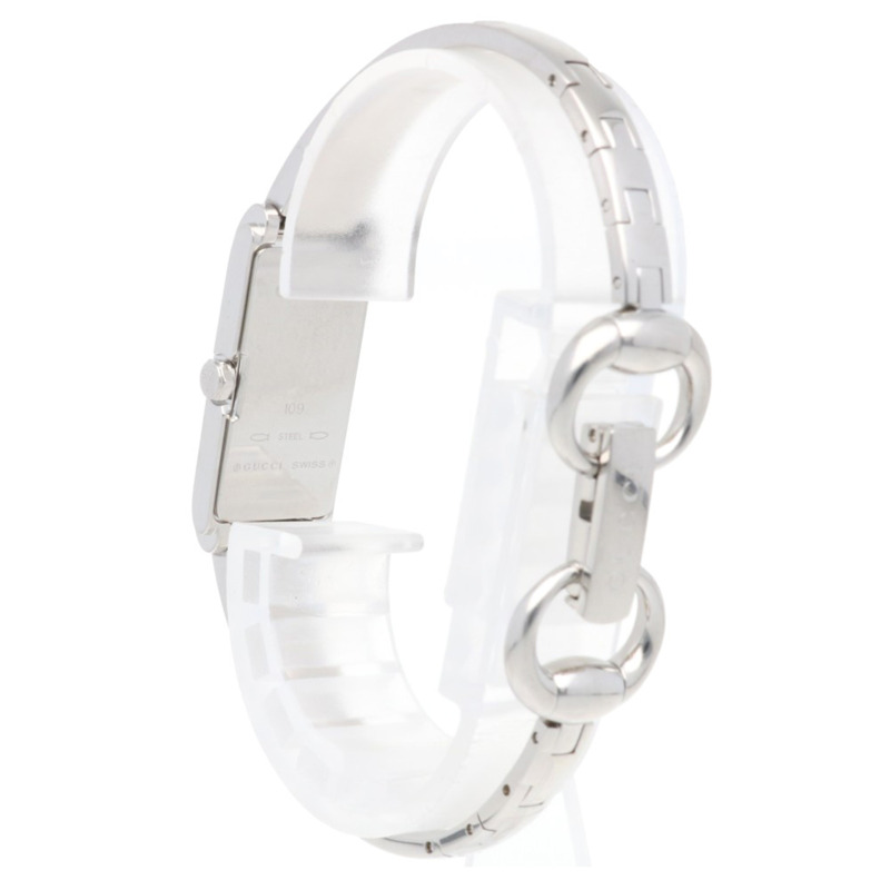 Gucci 女士腕錶，不鏽鋼 109 石英機芯，二手 GUCCI 粉紅色貝殼手鐲。-3