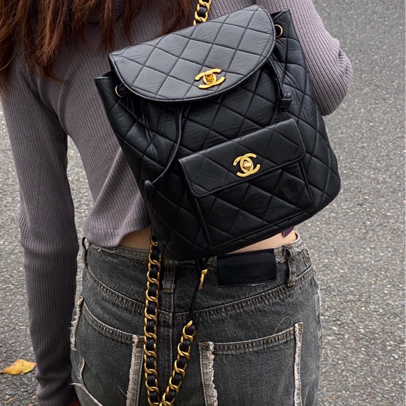 Chanel 中古 duma小青蛙雙肩包 約20*21-4