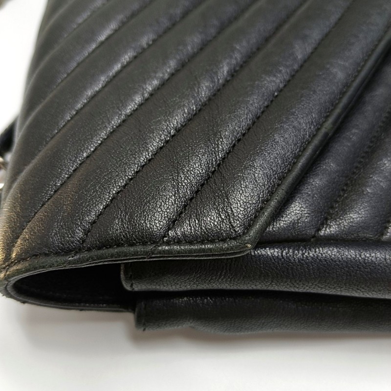 YSL college 郵差包 黑銀羊皮 大號-6