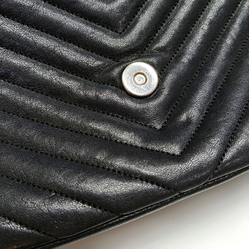 YSL college 郵差包 黑銀羊皮 大號-7