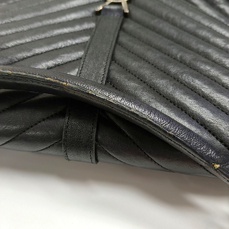 YSL college 郵差包 黑銀羊皮 大號-11