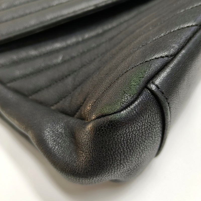 YSL college 郵差包 黑銀羊皮 大號-15