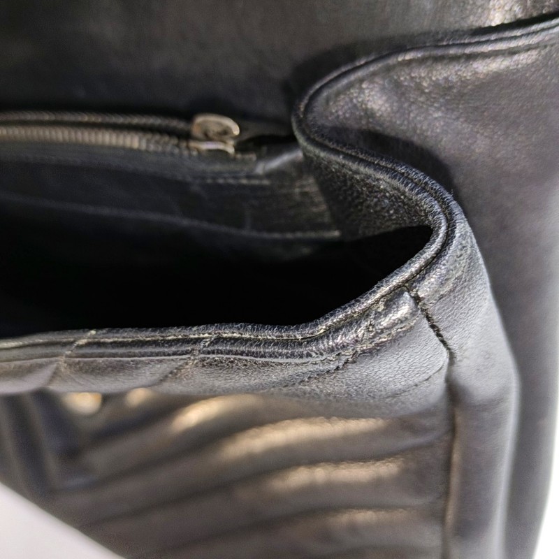 YSL college 郵差包 黑銀羊皮 大號-18