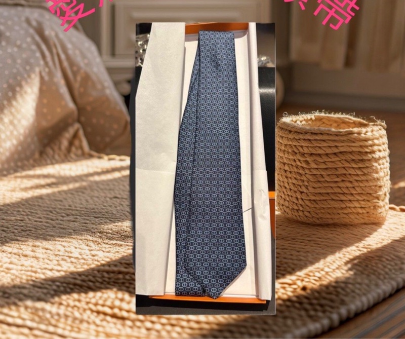 愛馬仕 滿版豬鼻子領帶/藍灰-0