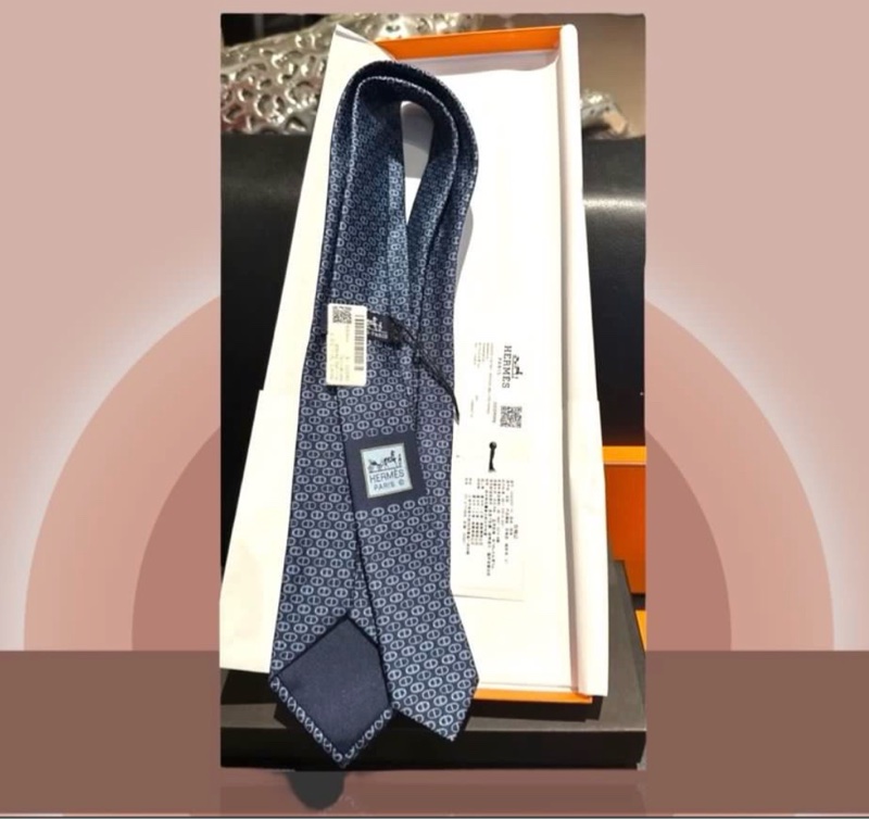 愛馬仕 滿版豬鼻子領帶/藍灰-3