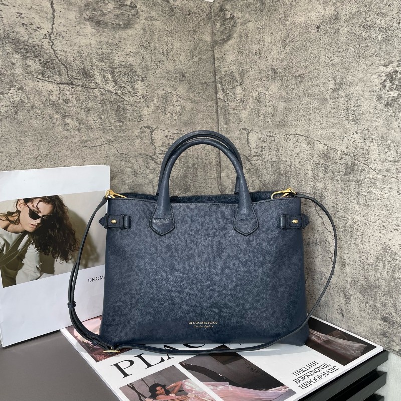 Burberry Banner經典班納包 深海藍色顆粒牛皮拼格紋 中號-0