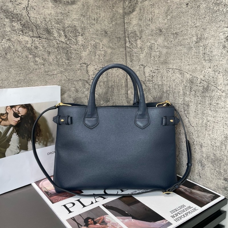 Burberry Banner經典班納包 深海藍色顆粒牛皮拼格紋 中號-1