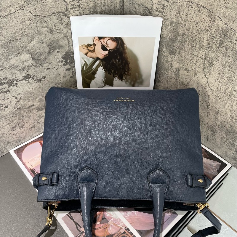 Burberry Banner經典班納包 深海藍色顆粒牛皮拼格紋 中號-2