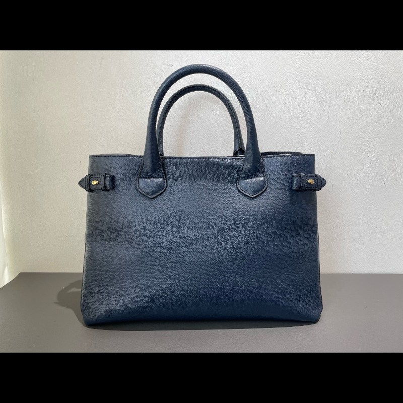 Burberry Banner經典班納包 深海藍色顆粒牛皮拼格紋 中號-6