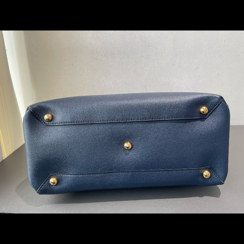 Burberry Banner經典班納包 深海藍色顆粒牛皮拼格紋 中號-9