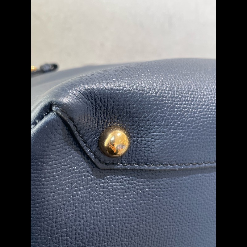 Burberry Banner經典班納包 深海藍色顆粒牛皮拼格紋 中號-10