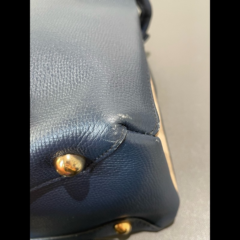 Burberry Banner經典班納包 深海藍色顆粒牛皮拼格紋 中號-14