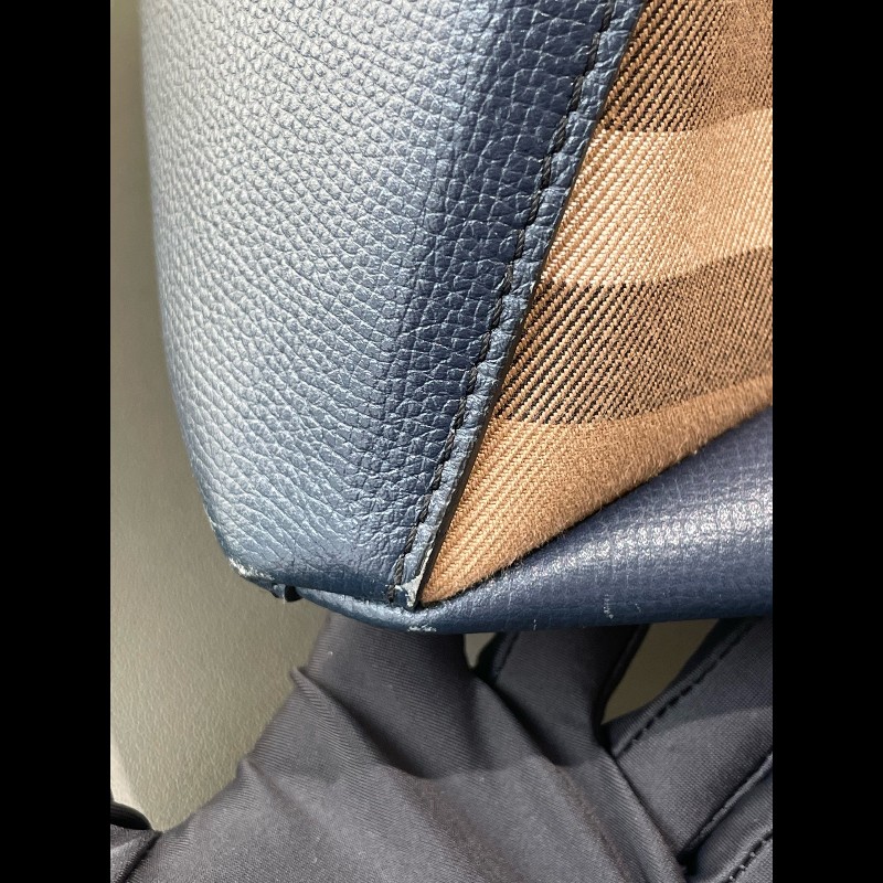 Burberry Banner經典班納包 深海藍色顆粒牛皮拼格紋 中號-15