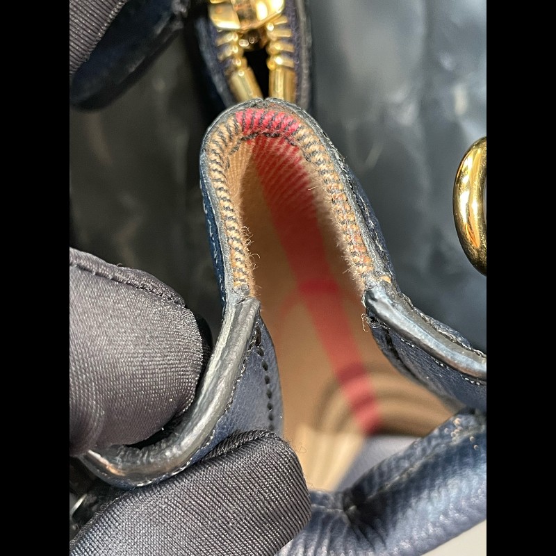 Burberry Banner經典班納包 深海藍色顆粒牛皮拼格紋 中號-21