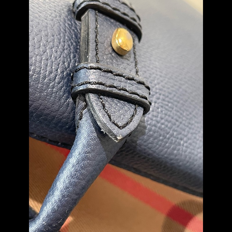 Burberry Banner經典班納包 深海藍色顆粒牛皮拼格紋 中號-22