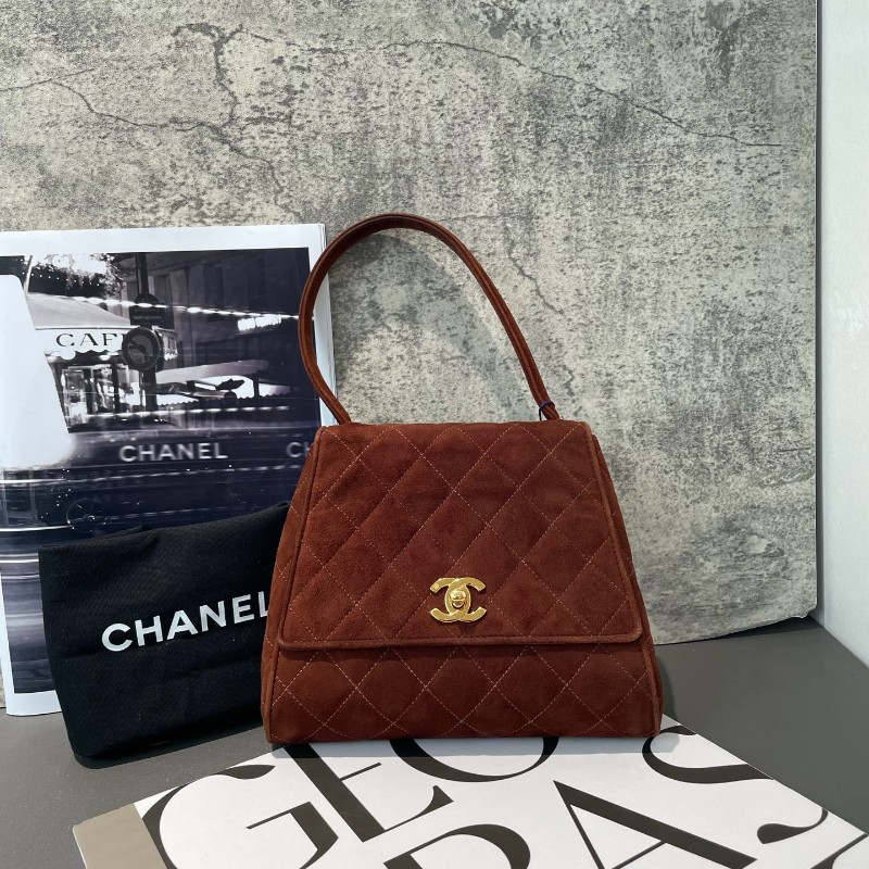 Chanel 中古 Kelly 手提腋下 柔美焦糖巧克力色 絲絨材質-0