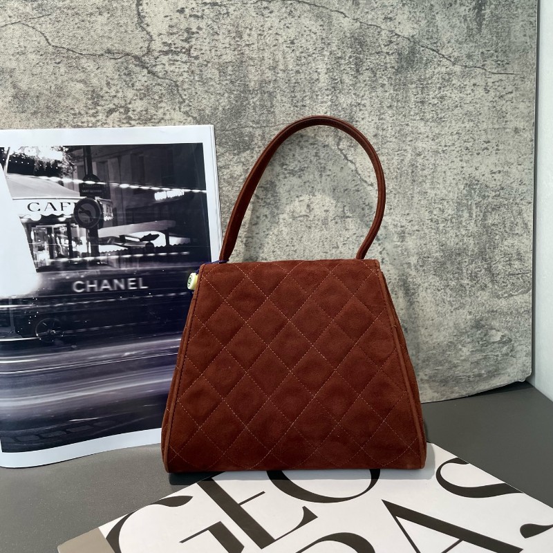 Chanel 中古 Kelly 手提腋下 柔美焦糖巧克力色 絲絨材質-1