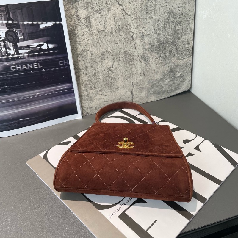 Chanel 中古 Kelly 手提腋下 柔美焦糖巧克力色 絲絨材質-3