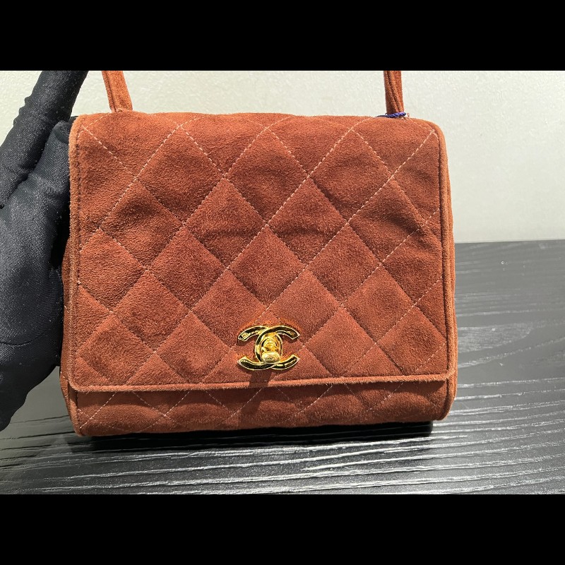 Chanel 中古 Kelly 手提腋下 柔美焦糖巧克力色 絲絨材質-6