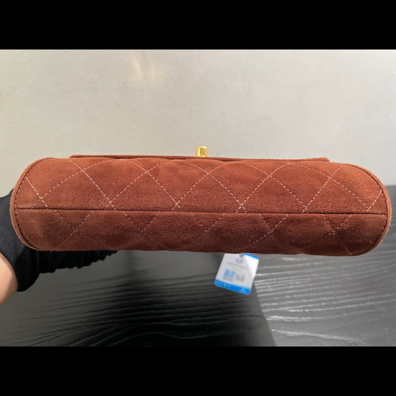 Chanel 中古 Kelly 手提腋下 柔美焦糖巧克力色 絲絨材質-9